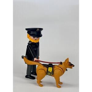 Vintage Playmobil 3985 Male Police Officer & Dog K9 Unit German Shepherd 1997